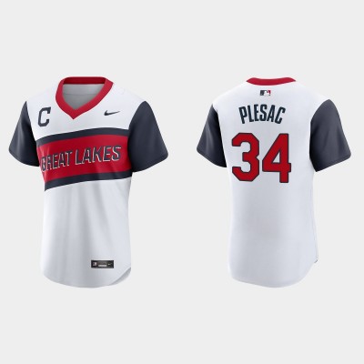 Cleveland Cleveland Guardians #34 Zach Plesac Men's Nike White 2021 Little League Class Authentic MLB Jersey